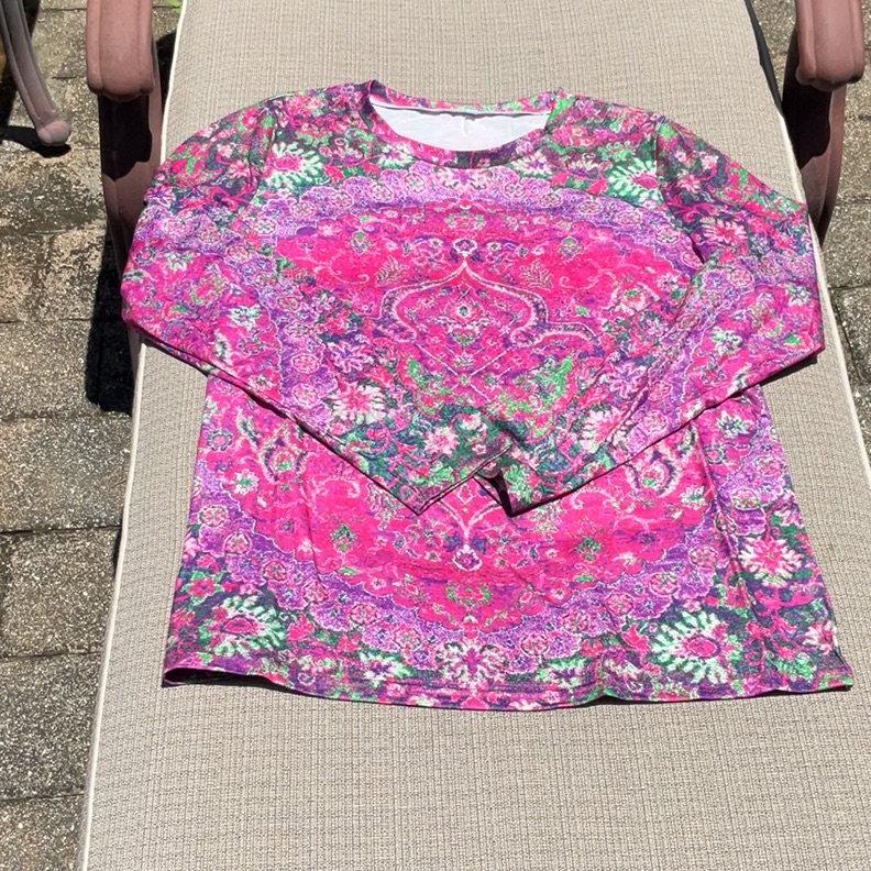 Vibrant Pink And Green Long Sleeve Top, Size Large